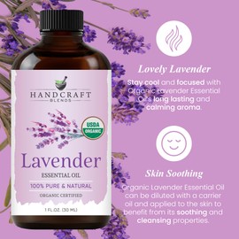 Handcraft Blends Organic Lavender Essential Oil – 1 Fl Oz – 100% Pure and Natural – Premium Grade Essential Oil for Diffuser and Aromatherapy