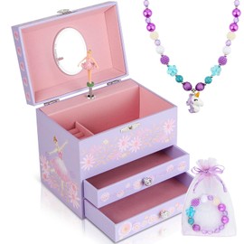 Anyiner Musical Jewellery Box for Girls - Ballerina Music Box with 2 Pullout Drawers, Kids Jewellery Gifts for Girls, Children Birthday Presents for Ages 3-10