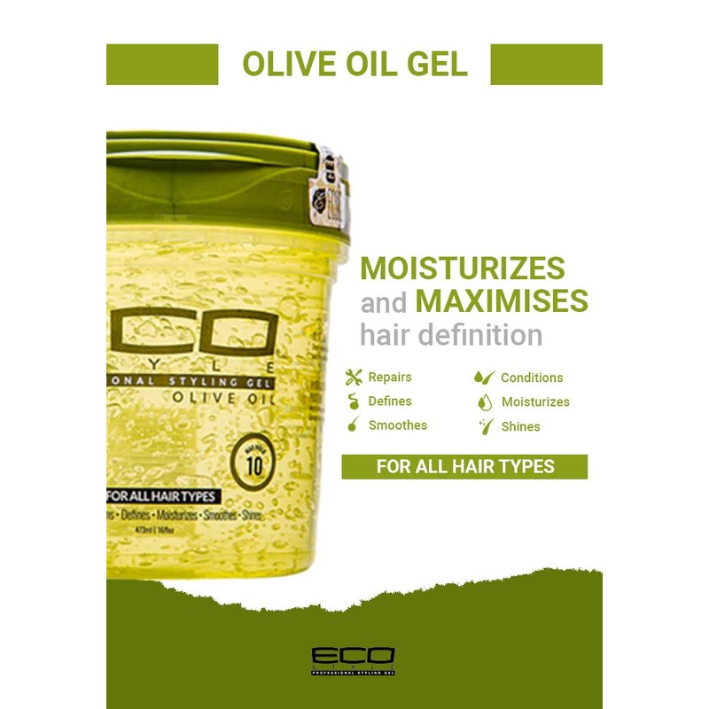 Ecostyle Olive Oil Styling Gel, All Day Hold, Alcohol Free,
