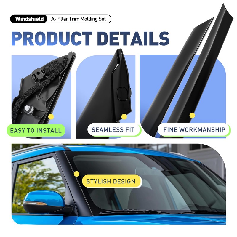JMTAAT Windshield A-Pillar Trim Exterior Molding Pair Compatible with 2014-2019