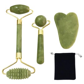 Jade Roller Set für Gesicht,Gua Sha Stein and Face Jade Roller Set for Facial Massage - Reduces Eye Puffiness and Skincare Routine