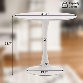 TUOMUR White Round Dining Table, 31.5" Tulip Table Kitchen Round Dining Table for 2-4 People with MDF Table Top and Metal Pedestal Base, Mid-Century Leisure Table for Home, Dining Room, Cafe