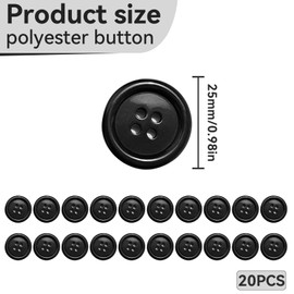 Pack of 10 buttons, black, buttons, round, black buttons for crafts, buttons for sewing, 4 holes, replacement buttons, coat buttons, shirt buttons, jacket buttons, sewing buttons for coat, suit, DIY