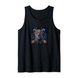 Leopard Flowers With Hearts Around Boho Style Graphic Tank Top