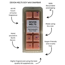 Devon Melts - Pink Patchouli & Sweet Violet - Highly Scented 100% Soy Wax Snapbar