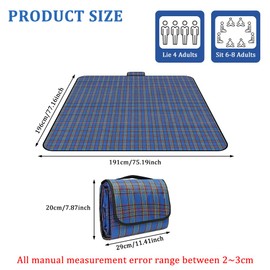 Alaoo Picnic Blanket, 200 x 200 cm, Beach Picnic Blanket, Waterproof, Portable, Foldable, Large Beach Mat, Washable Picnic Blankets for 3-4 for Outdoor, Camping, Beach, Park, Picnic (Blue Stripes)