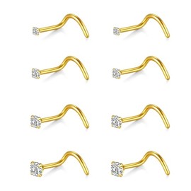 AceFun Nose Piercing, 8 Pieces 20G 22G Nose Piercing Stud Stud Nose Stud L Shaped Stainless Steel Diamond Small Nose Stud for Women Men Corkscrew Nose Rings Nose Piercing Bolt Screw, Stainless Steel