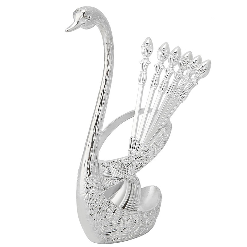 Stainless Steel Spoon Tableware Kit with Zinc Alloy Swan Shape