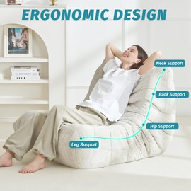 Homguava Bean Bag Chair, Giant Beanbag Chairs for Adults, Comfy Fireside Large Lazy Floor Sofa, Single Sofa Couch with High-Rebound Foam, Lounge Chair for Living Room, Bedroom (Beige, Single)