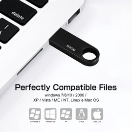 USB Stick 64 GB, Mini Memory Stick 64 GB Waterproof USB Flash Drive Funny USB Sticks 64 GB for School Office Car PC Laptop (64 GB Black)