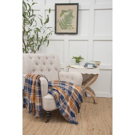 C&F Home Navy and Gold Plaid Throw Plaid Blanket Modern Plaid Blanket Soft Cozy for Home Couch Sofa Bed 50x60 inches Navy & Orange