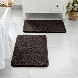 MIULEE Set of 2 Non Slip Shaggy Bathroom Rugs Extra Thick Soft Bath Mats Plush Microfiber Absorbent Water for Tub Shower Machine Washable (Brown, 16x24 Inches)