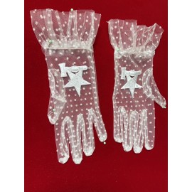 Eastern Star Past Matron OES White Mesh gloves with White Polka Dots
