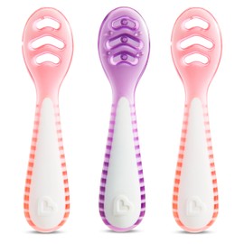 Munchkin Munchkin® Gentle Dip Self-Feeding Pre-Tensil, 3 Pack, Coral/Purple