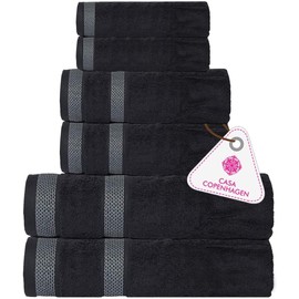 CASA COPENHAGEN Solitaire 6 Pieces Towel Set- Pine Grey, 600 GSM 2 Bath Towel 2 Hand Towel 2 Washcloth, Designed in Denmark Made of Soft Egyptian Cotton for Bathroom, Kitchen & Shower