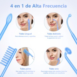 Alta Frecuencia Facial, Radiofrecuencia Facial Corporal, Máquina Portátil De Mano Para La Piel Con 4 Varitas de Neón -Antienvejecimiento, Estiramiento de la Piel, Regalo Del Día de La Madre (Luz Azul)