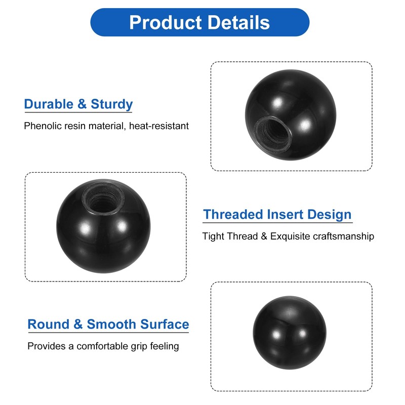 QUARKZMAN Threaded Ball Knobs, M10 Female Thread Phenolic Resin Thermoset