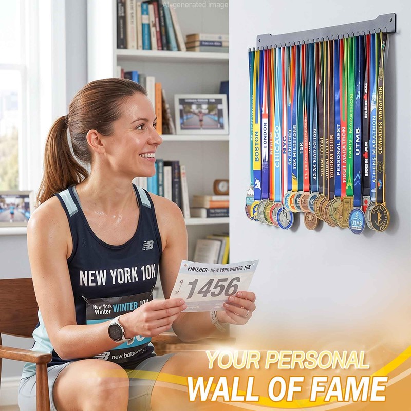 EALPVIS 24-30 Inch Medal Display Rack, Wall Mount Metal Ribbon