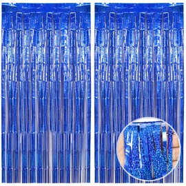 O-Kinee Tinsel Curtains, Blue Glitter, Pack of 2 Metallic Glitter Curtain Fringe 1 m x 2 m, Glitter Tinsel Curtain, Foil Fringe Curtain for Christmas Tree, Birthdays, Festivals, Party, Stage