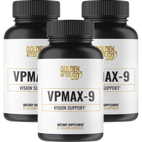 Golden After 50 VpMax-9 - Vision Support Supplement - 3 Bottles - Eye Health Support and Antioxidant Supplement with Eye Vitamins, Lutein, Lycopene and Bilberry Extract
