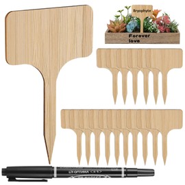 Toyvian 25 Pcs Wooden Garden Plant Labels T-Type Plant Tags with Marker Pen Double-Sided Writeable Waterproof Garden Markers Sign for Outdoor Indoor Seedling Vegetable Flowers