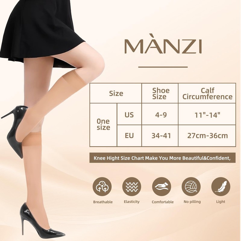 MANZI 12 Pairs Lady's Sheer Knee High Stockings, 12 Pairs