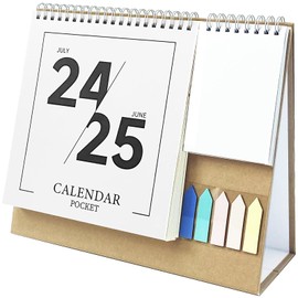 Small 2024-2025 Desk Calendar with Label Stickers and Note Pads | July 2024- June 2025 | Flip Desktop Calendar with Monthly Focus for Easy Organizing (Minimal)