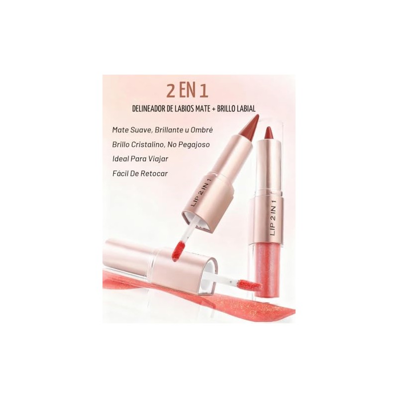 Lápiz de Labios y Pintalabios Líquido 2 en 1 con