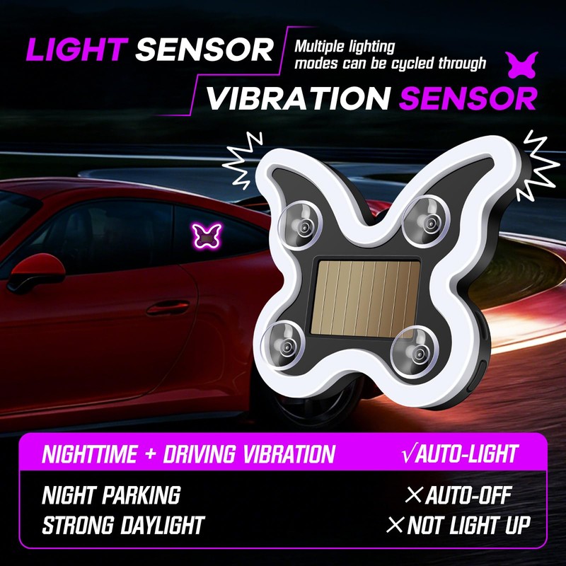GCZCC Car Window Wireless LED Ambient Light Solar Powered Butterfly