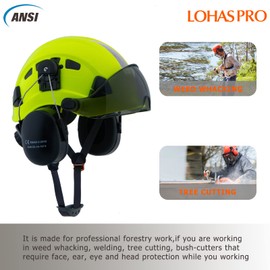 LOHASPRO Arborist Forestry Helmet Safety Hard Hat with Visor and Ear Muffs for Tree Service Logging Cutting Wood Chainsaw Helmet Garden Work Trimming Mowing(P91 Lime+Smoked Visor+Earmuff)