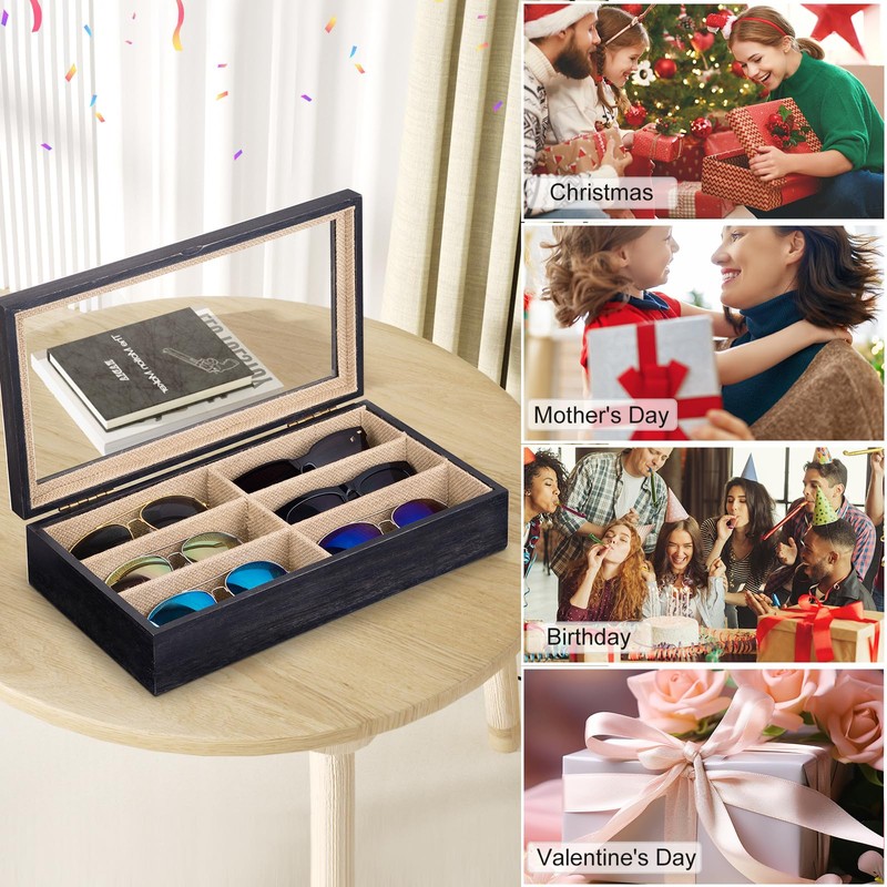 SRIWATANA Sunglasses Organizer Box, Christmas Gift, 6 Slot Eyeglasses Display