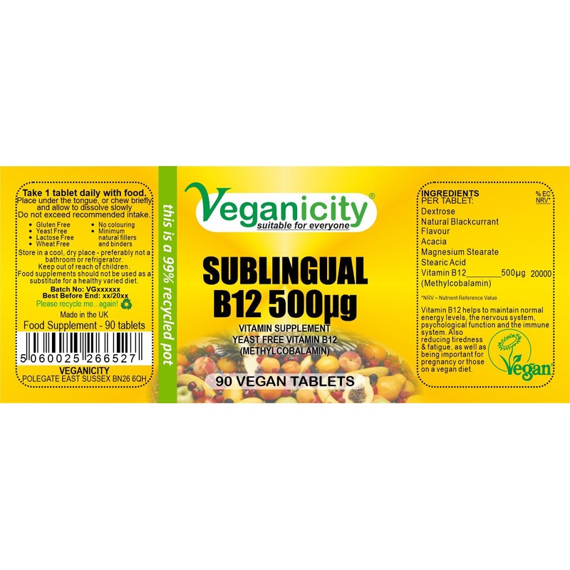 Veganicity B12 500µg Sublingual (Blackcurrant Flavour) : Vitamin B12 Supplement