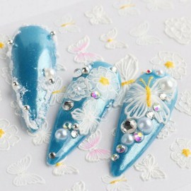 White Butterfly Flower Wedding 5D Nail Stickers Embossed Decals Art Decoration