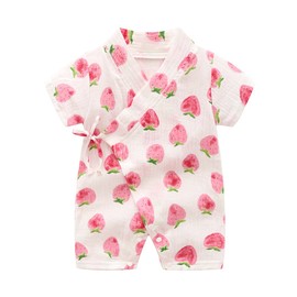 PAUBOLI - Bata kimono de algodón para recién nacido, bata de bebé japonés, pijama, Strawberry, 3-6 Meses