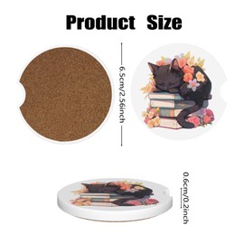 KWSAAHU Car Cup Holder Coasters, 2 Pcs Ceramic Coasters with Cork Back and Finger Slot, Anti-Slip Shock Absorbing Women and Men Universal Car Accessories - Cat Floral