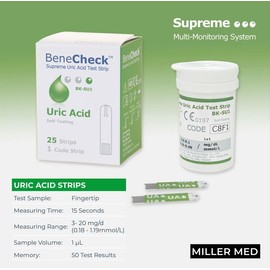Replacement Cholesterol/Glucose/Uric Acid Strips for The Black Supreme (Benecheck) Meter (Will not fit The White Meter) (Uric Acid (Green) x 25)