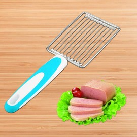 Luncheon Meat Cutter, Stainless Steel Luncheon Meat Cutter Tomato Slicer Fruits Cutter Luncheon Meat Slicer with Handle Cheese Boiled Egg Ham Tomato Serrated Slicing Knife (Blue)
