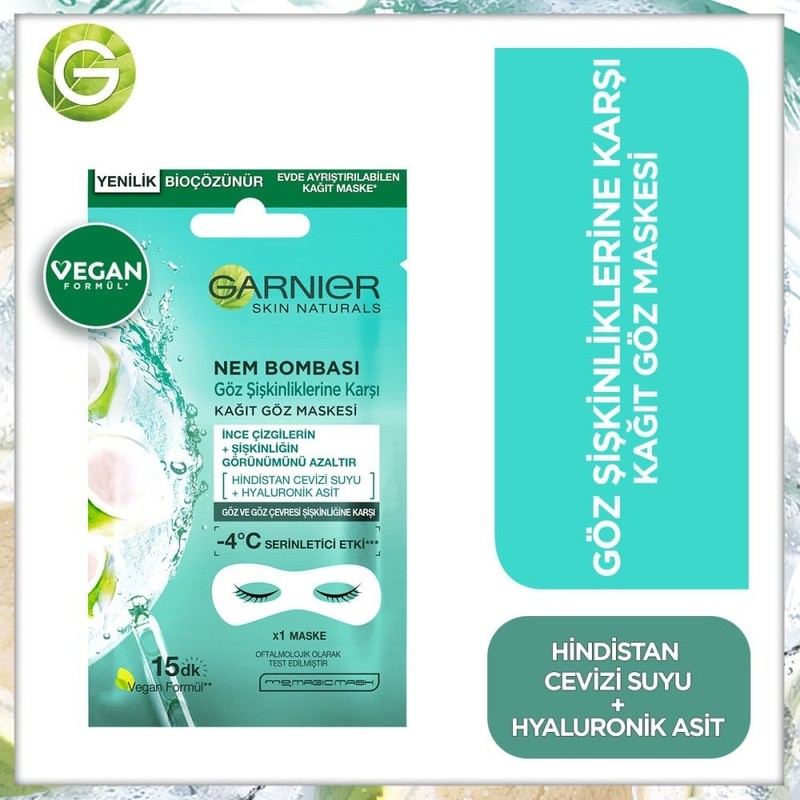 Garnier Göz Altı Torbalarına Karşı Kağıt Göz Maskesi Hindistan Cevizi
