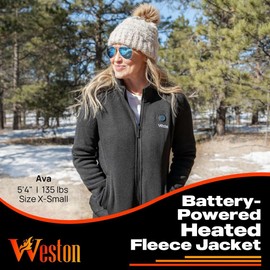 Weston Women's Heated Fleece Jacket With 7.4V Battery, Heated Coat (US, Alpha, Medium, Regular, Regular, Black)