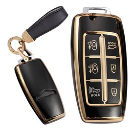 TECART Key Fob Cover Fit for Genesis GV70 GV80 Key Case Keychain Key Shell Soft TPU Accessories Protector 6 Button Black B