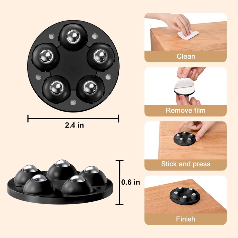 Self Adhesive Caster Wheel 2 inch, 360° Swivel Universal Wheels,