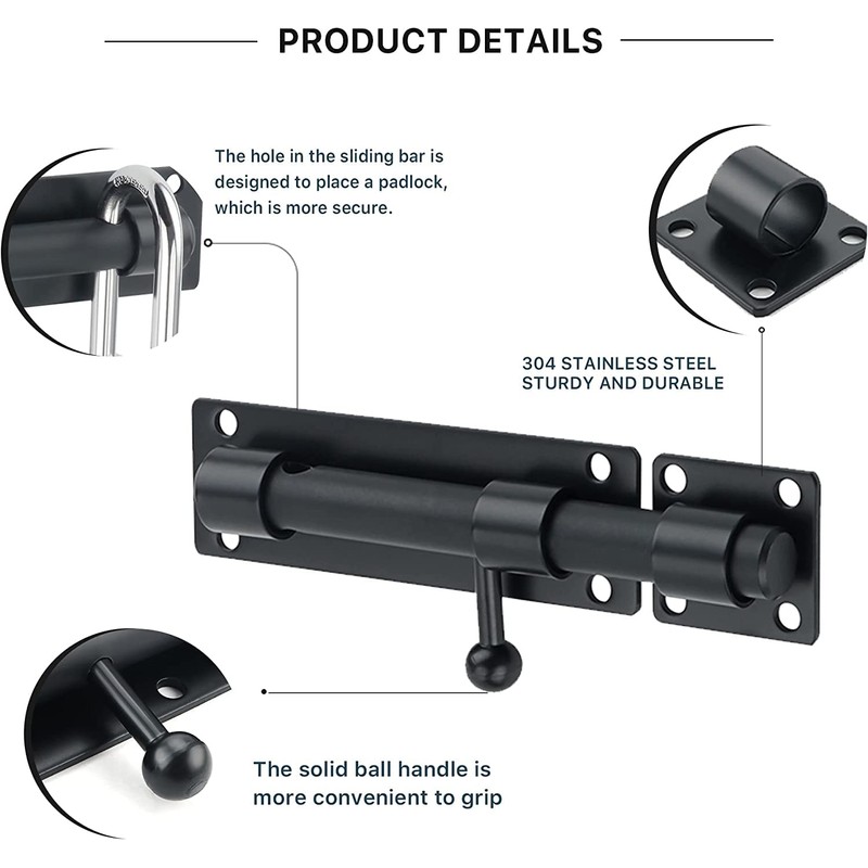 Sayayo Sliding Bolt Gate Latch Black Heavy Duty Stainless Steel