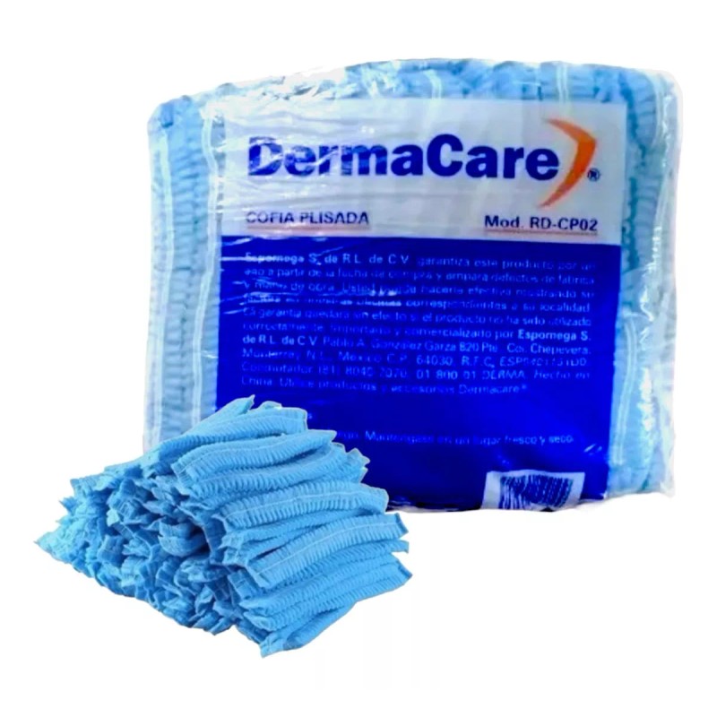 Derma Care Cofia Plisada Desechable Azul Dermacare 1000 Pzas