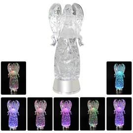 Eldnacele Snow Globe Angel, Lighted Water Glittering Swirling Crystal Angel Statue(Timer), Battery Operated Sparkling Multi-Color Changing Praying Angel Figurine for Holiday Festival Gifts for Mom