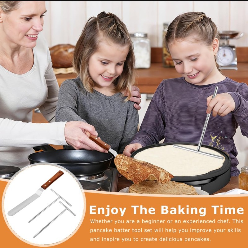 Crepe Spreader and Spatula Kit,Stainless 3 Pack Steel Pancake Tool