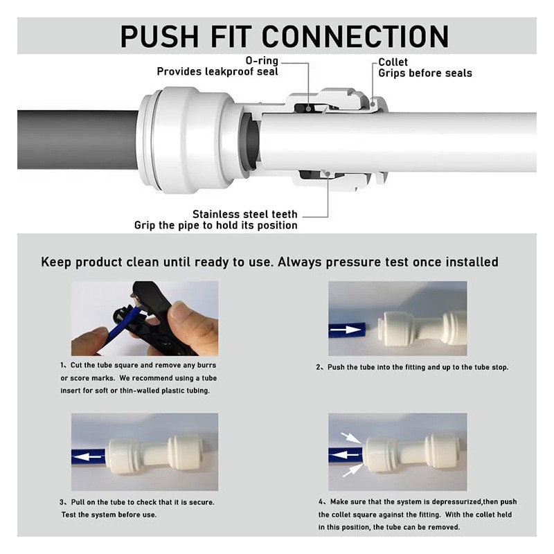 Malida 1/4" OD to 1/4" OD push fit straight union