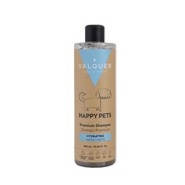 VALQUER Happy Pets Shampoo Premium Hidratante Perros y Gatos | para Pelaje Seco o Estropeado | Hidrata y Repara con Aloe Vera y Ácido Hialurónico | Sin Sulfatos, Siliconas ni Colorantes | 400 ml