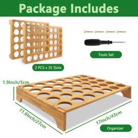 2 PCS 35 Slots K Cup Drawer Organizer, Bamboo K Cup Holder for Counter, Coffee Pod Holders for K Cups, Kcup Holder for Coffee Station Office and Kitchen K Cup Storage Organizer