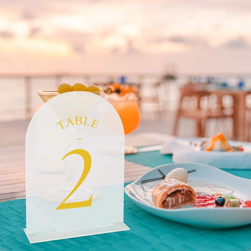 JOYIT Frosted Arch Wedding Table Numbers 1-10 with Stands –