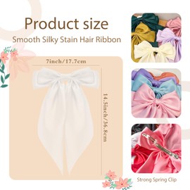 3PCS Large Hair Bows for Women Oversized Long Tail Bow Hair Clips Satin Ribbon Bow Hair Barrettes Ponytail Holder Bowknot Vintage Hair Accessories for Girls Teens (Sky Blue Tisbonsy Hair Bows)